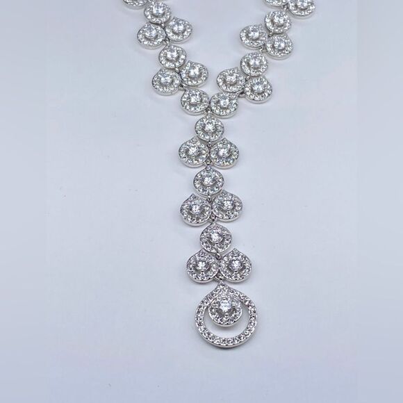 Y-drop crystal-dusted double chain necklace - Picture 7 of 15